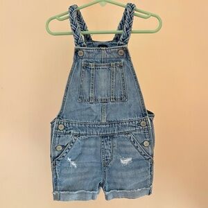 GAP Denim Shortalls | Size 2 Toddler | Girls Overalls | Distressed Medium Wash